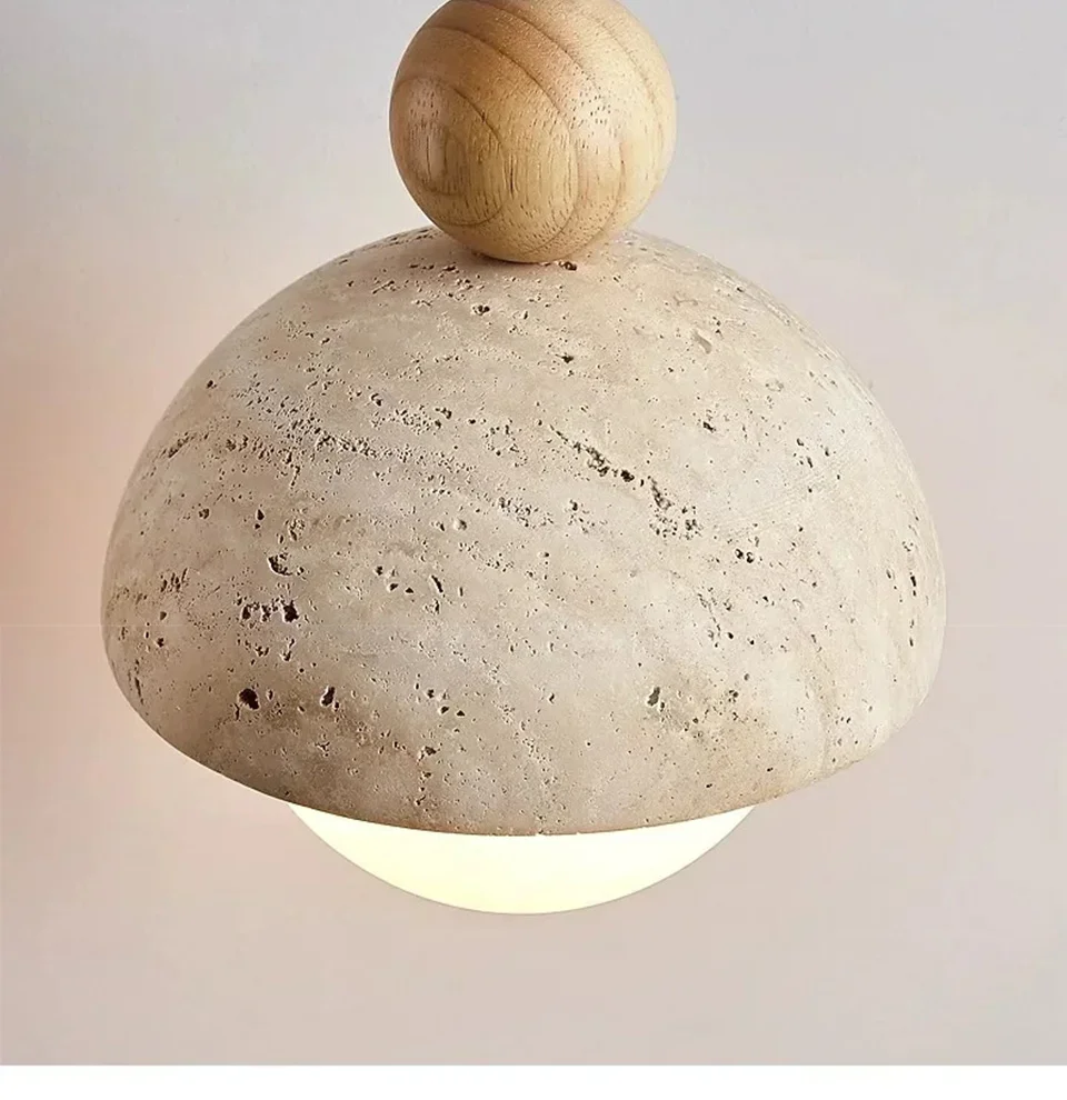 Natural Cave Stone Pendant Light LED Yellow Travertine Bedside Hanging Lighting Fixture for Restaurant Bedroom Living Room Decor