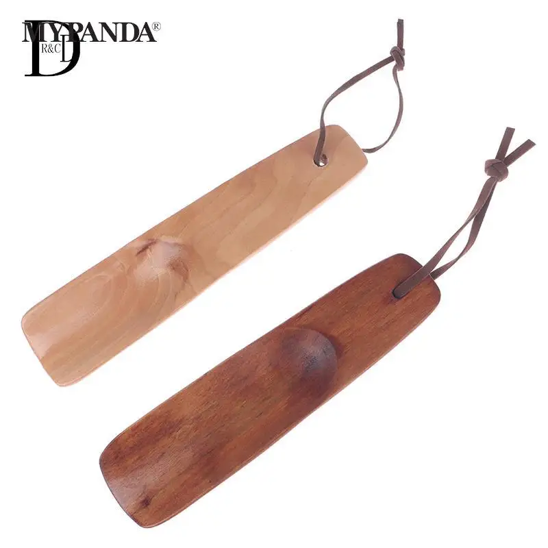 15.5cm Solid Wood Shoehorn Portable Craft Long Handle Shoe Lifter Shoes Accessories Natural Wooden Shoe Horn