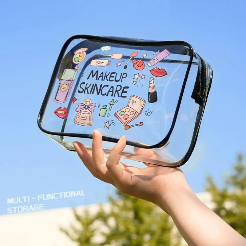 1pc PVC Zippered Cosmetic Bag Clear Toiletry Bag for Women & Girls - Large Capacity Lightweight Travel Organizer