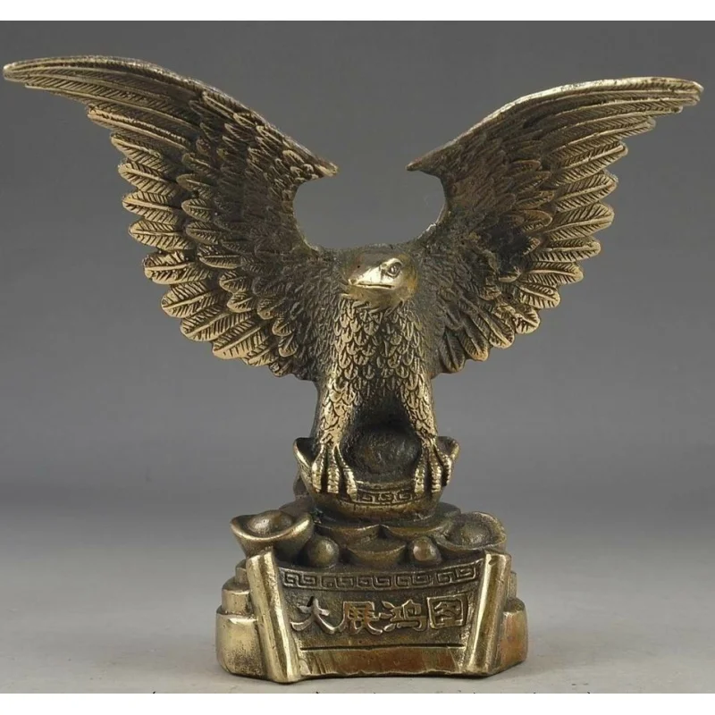 Chinese Retro Brass Handmade 1.1 Points Wealth Success Eagle Statue