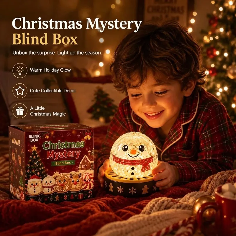 Christmas Bun Squishy Toy with Blind Box Mystery Design, Spherical Cute Bun Shape Santa Snowman Gingerbread Reindeer