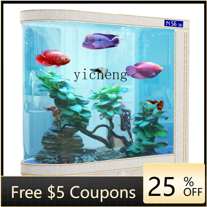 

ZZXl Bullet Partition Screens Bottom Filter Ecological Fish Tank Arc Large Floor Aquarium