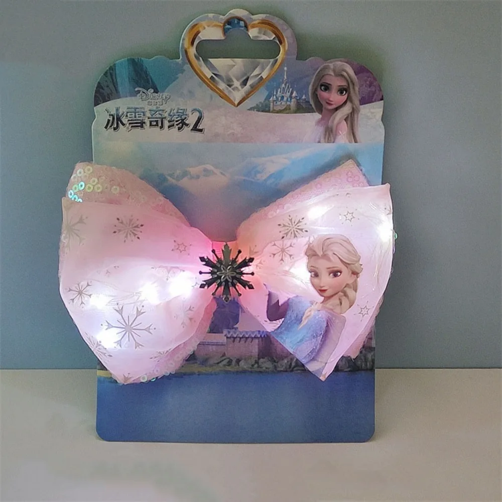 Disney Frozen Flash Hairclip for Girls Anime Hair  Accessories Elsa Bow Luminous Hairpin Children Birthday Christmas Gift