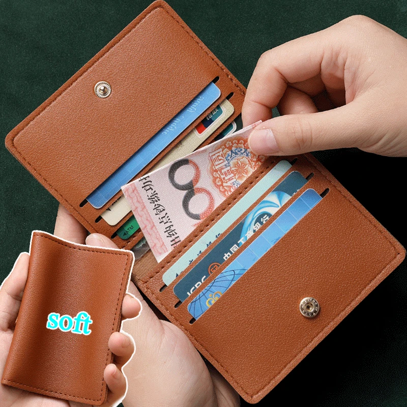 

PU Leather Card Holder Business ID Credit Card Bags Wallet for Women Short Solid Purse with Buttons Ultra Thin Credit Card Bags