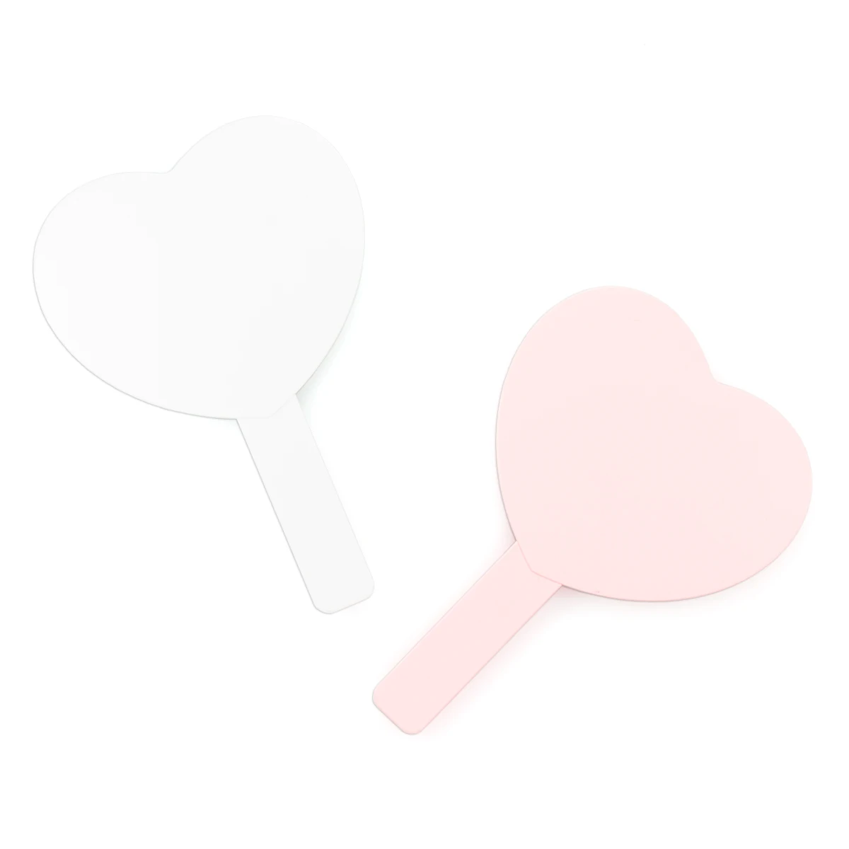 Autumnfish Heart-shaped Hand-held Makeup Mirror White Pink Cosmetic Mirror Lovely Cute Comfortable Portable Simple Design