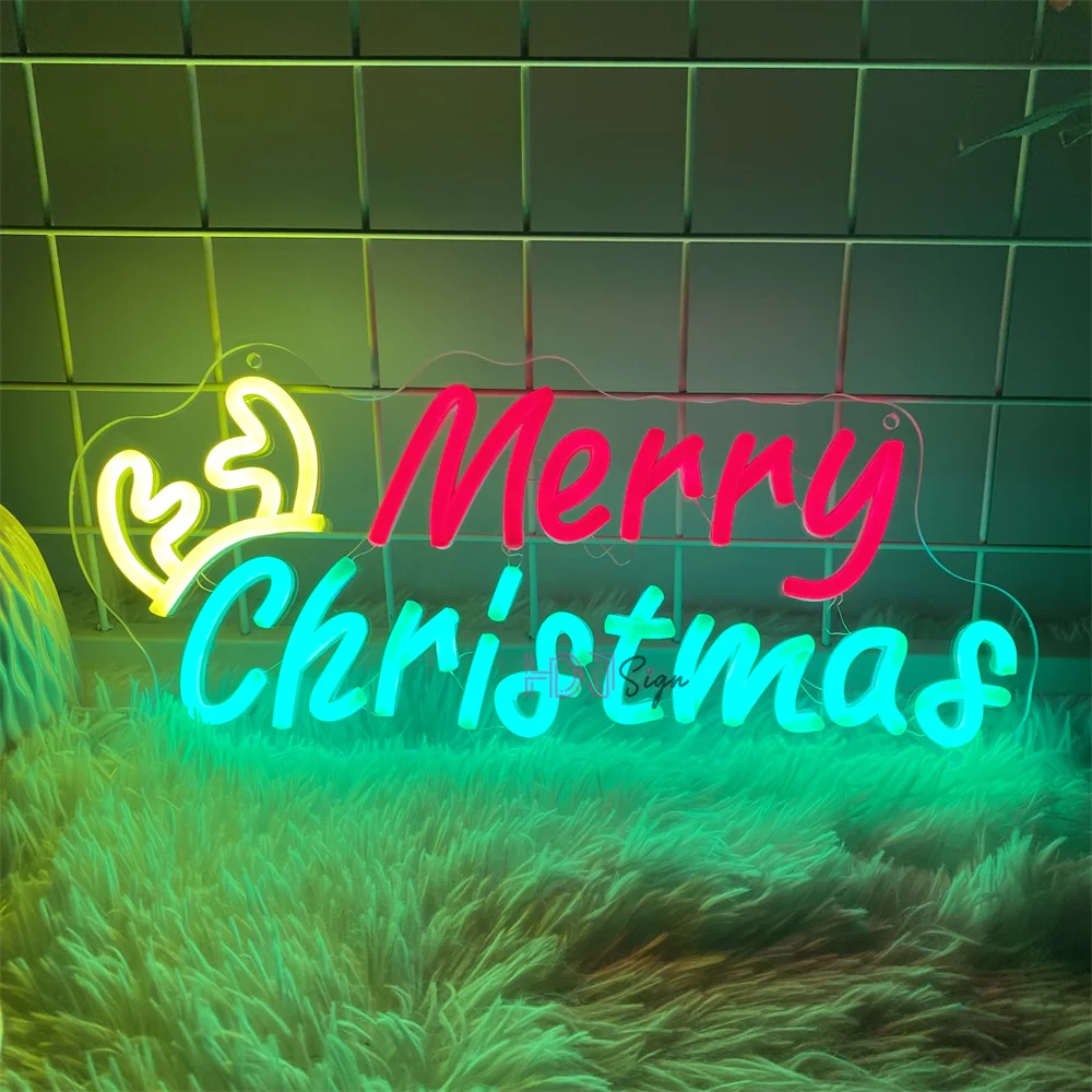 Merry Christmas Neon Led Sign Christmas Hat New Year LED Night Lights Sign USB Kids Bedroom Decoration Party Bar Wall Decor