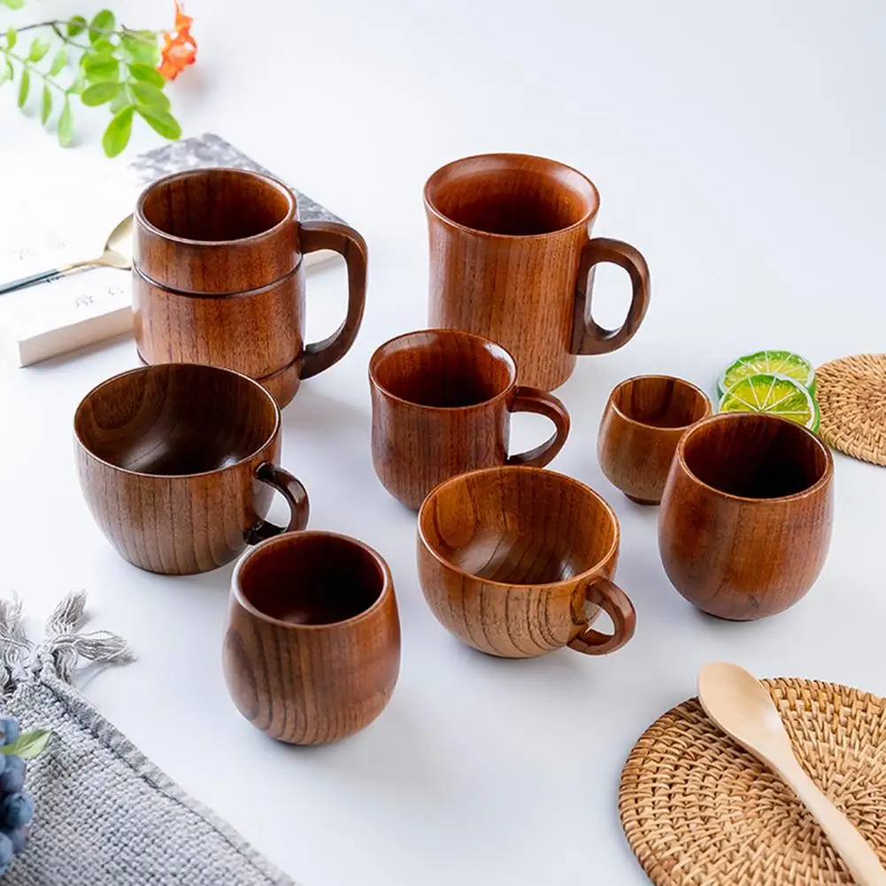 

Wooden Big Belly Cups Water Cup Anti-Fade Minimalistic Handle Drink Water Various Styles Jujube Wood Water Mug Kitchen Drinkware