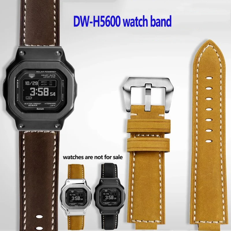 

Ремешок для часов из воловьей кожи для Casio DW-H5600, серия Small Square, модифицированный, в стиле ретро, матовый, мужской, из воловьей кожи.
