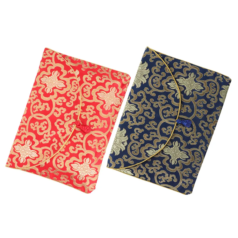 

2 Pcs Scriptures Storage Bag Brocade Wrapping Supply Small Book Pouch Travel Office Chinese Style Pattern Jewelry