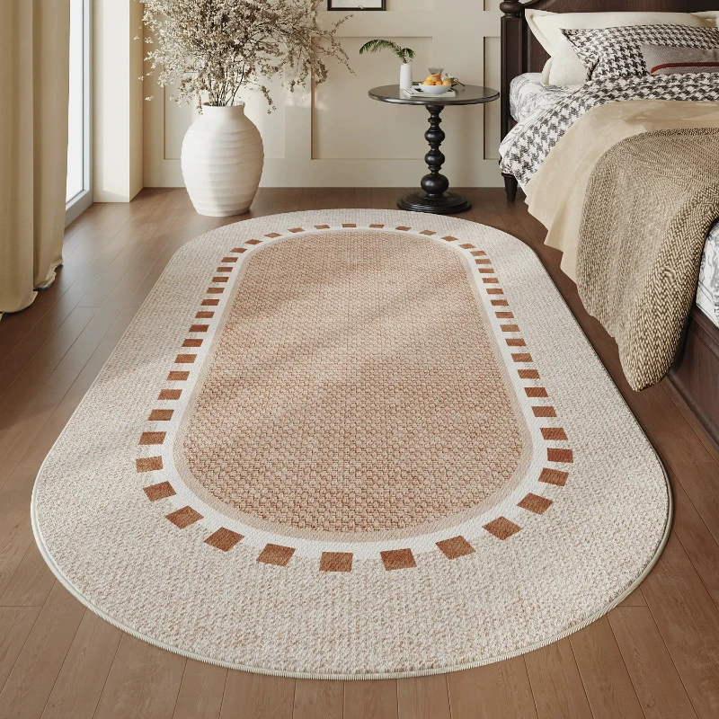 Retro Log Style Carpets for Living Room Minimalist Bedroom Decor Carpet Artistic Oval Bedside Rug Washable Home Thick Floor Mat