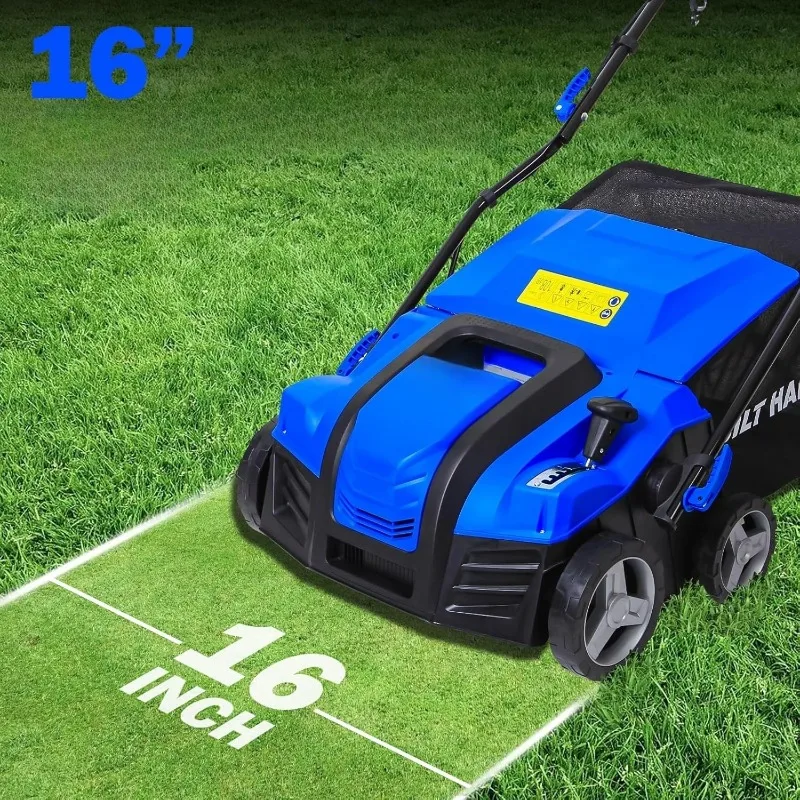 16 Inch  5-Position Depth Adjustment Dethatcher Scarifier 14.5 gal Thatch Bag Electric Powered, 15 Amp Copper Motor