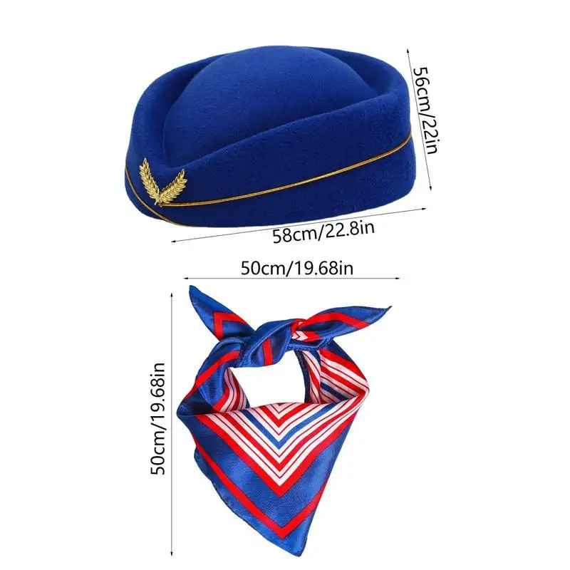 Stewardess Costume for Women Flight Attendant Hat Scarf Costume Set Comfortable Breathable Costume for Role Play Masquerade