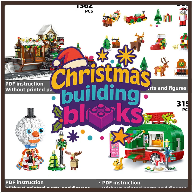 Creative Holiday Gifts Christmas Building Block Variety Pack - Multiple Sets Including Santa Claus, Train, Snowman, House, etc