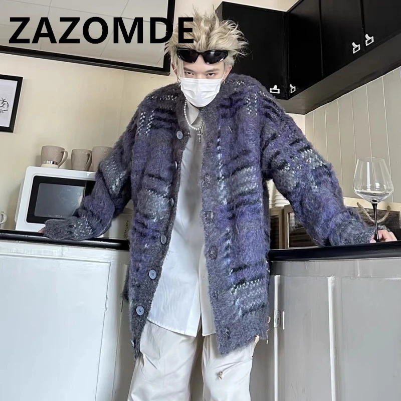 ZAZOMDE Winter Single Breasted Loose Vintage Striped Sweaters Casual Long Sleeve Jumpers Y2k Cardigan Coat Sweaters Harajuku Top