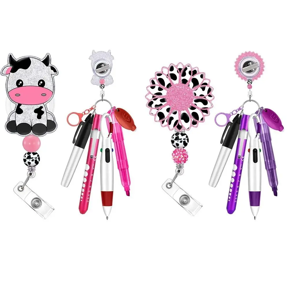 

Gift Retractable Nurse Pen Pack Portable Keychain Student Badge Set Mini Badge Reel Holder Work Student Office Hospital Cow