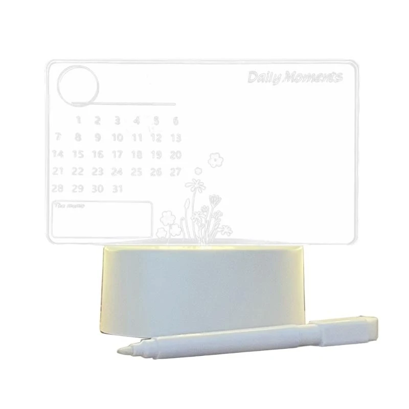 Clear Acrylic Desk Calendar Planner LED Night Light with Stand Erasable Marker
