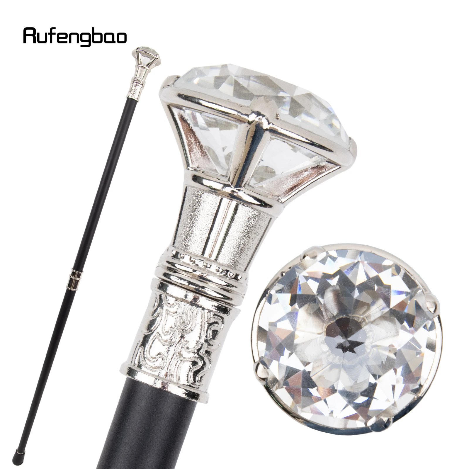 Transparent Diamond Type White Walking Stick Fashion Cane Gentleman  Cosplay Cane Knob Crosier 90cm  Performance Stage Cane