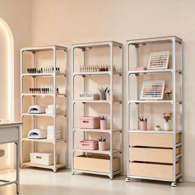 Aluminum profile bookshelf floor-to-ceiling multi-layer living room home display storage rack, simple wind multi-functional
