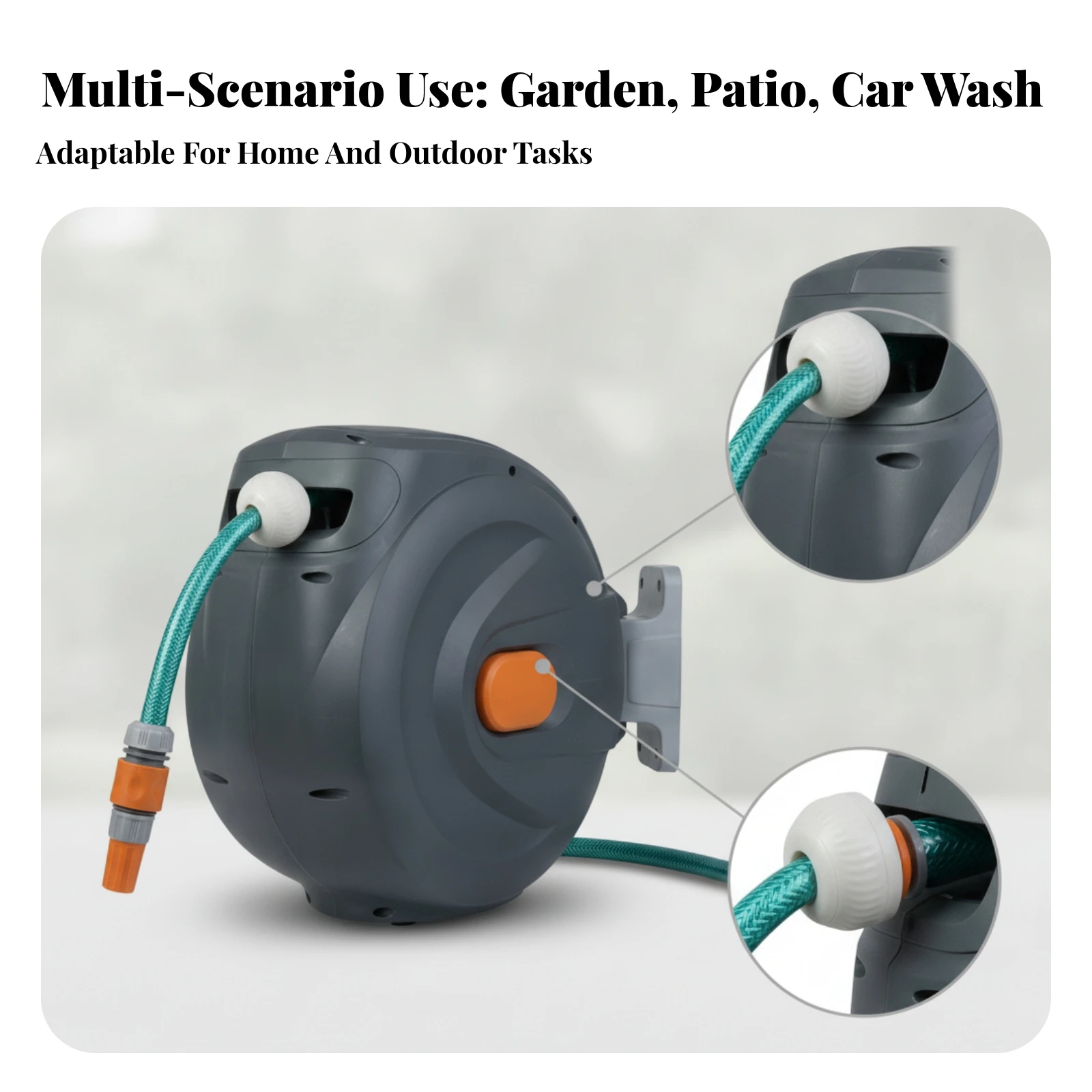 Outdoor Storage Tangletangle-Resistant Automatic Rewind Hose Reel Plastic Housing Auto-Rewind Hose Reel Lock at Any Length