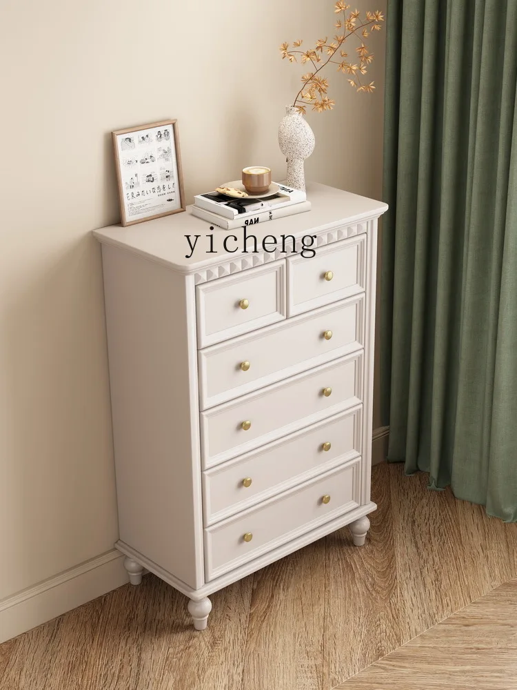 ZF Solid Wood Chest of Drawers Storage Cabinet Bedroom Modern Simple White Nine-Drawer Cabinet Light Luxury