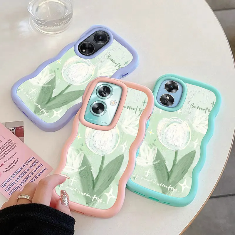 Custodia per telefono moda fiore pittura ad olio per OPPO A16K A17 A38 A57 A58 A60 A76 A58 A78 A79 A98 4G 5G copertura ondulata morbida Coque