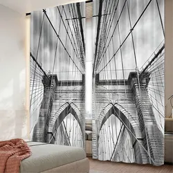 2Pcs Landscape Curtain Usa New York Brooklyn Bridge Cityscape Scenery Suitable For Bedroom Bathroom Living Room Dining Room