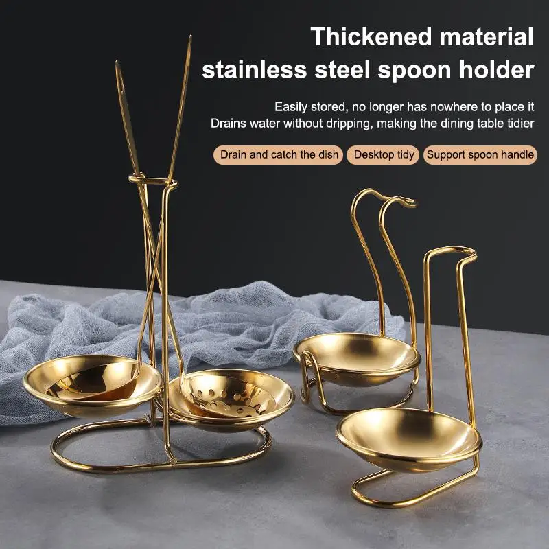 Stainless Steel Single/Double Ladle Vertical Spoon Utensil Rack Soup Spoon Rest Stand Multi-function Tableware Storage Shelf