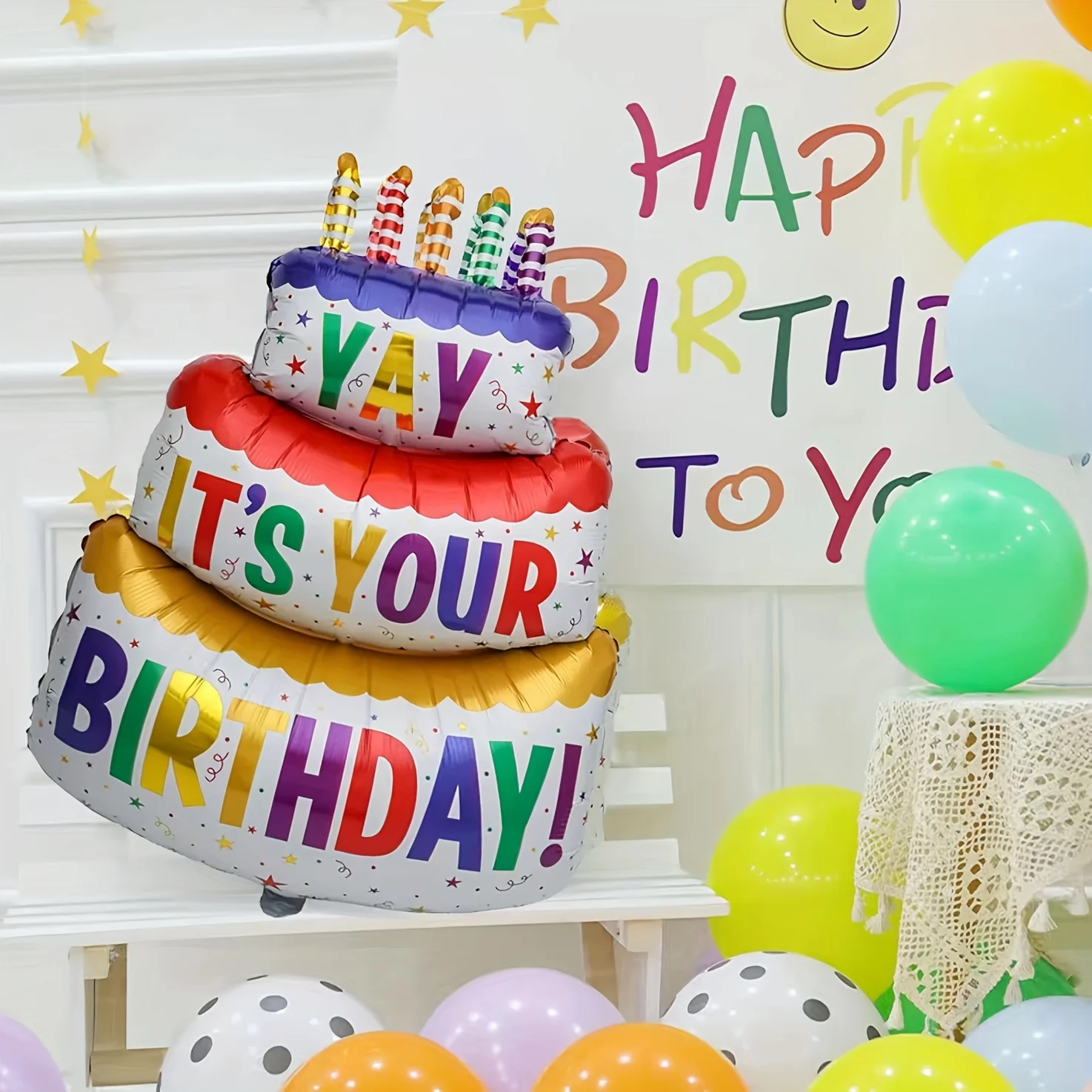 5 Stück Happy Birthday Luftballons, Bedruckt mit "IT'S YOUR BIRTHDAY" Dreischichtige Kuchen-Folienballons für Geburtstagsfeier-Dekorationen
