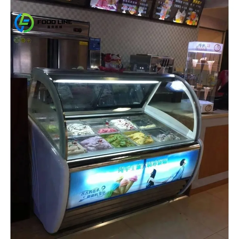 Customized 12pans Icecream Freezer/4ft Ice Cream Display Freezer/12insets Italian Gelato Display showcase Cabinet Fan Cooling