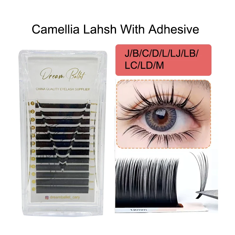 dream ballet Camellia Lashes with Adhesive LC LB LJ C D Curl Eyelashes Natural Soft Eyelash Extensions Russian Volume Individual