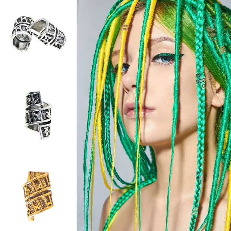 10pcs DIY Reggae Dirty Braid Spiral Hair Rings Viking Rune Alloy Hair Rings Retro Style Wig Jewelry Accessory Materials