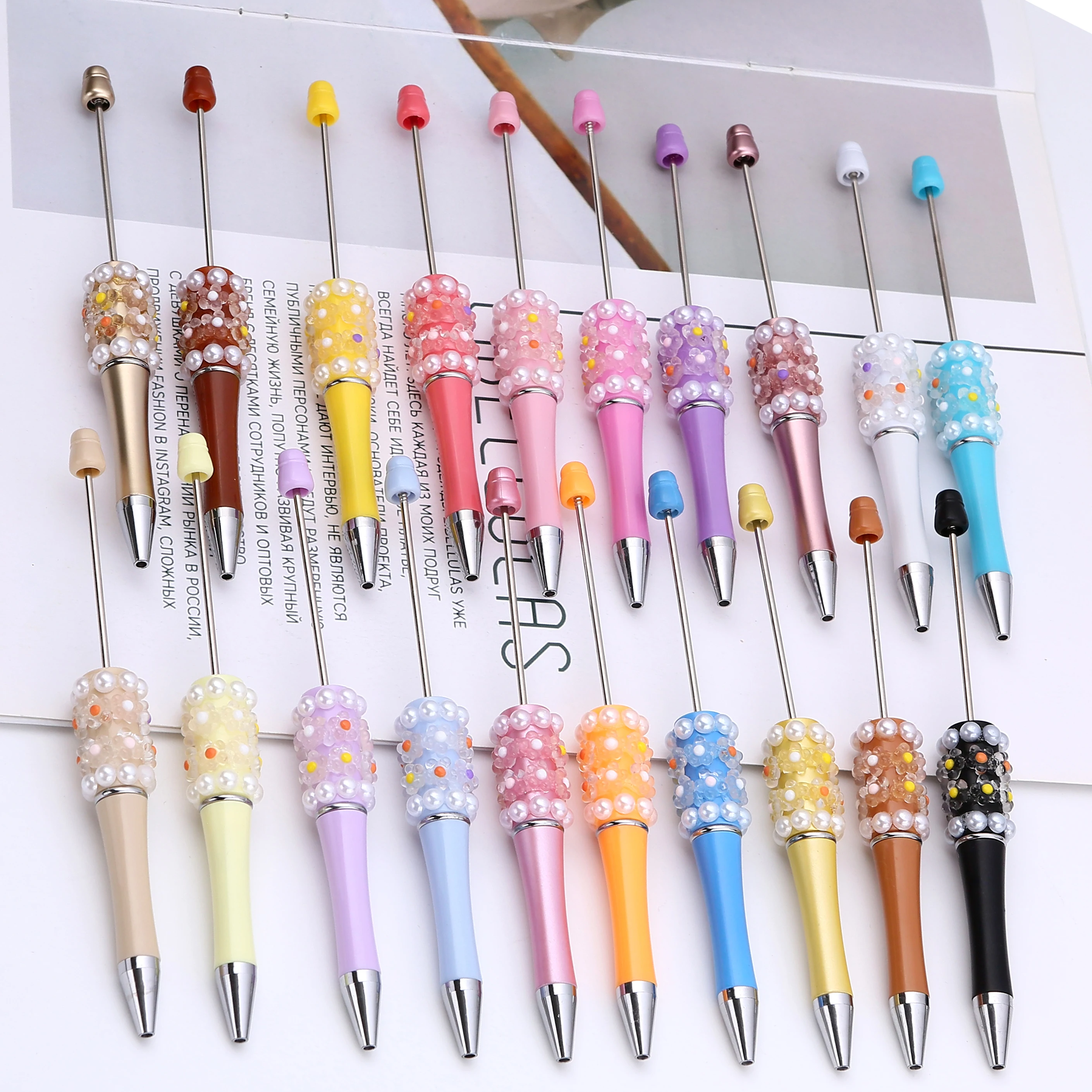 20 Pieces DIY Beadable Pen Kit – 50 Plastic Ballpoint Pens with Refills & Bags, Beads Not Included – School Supplies