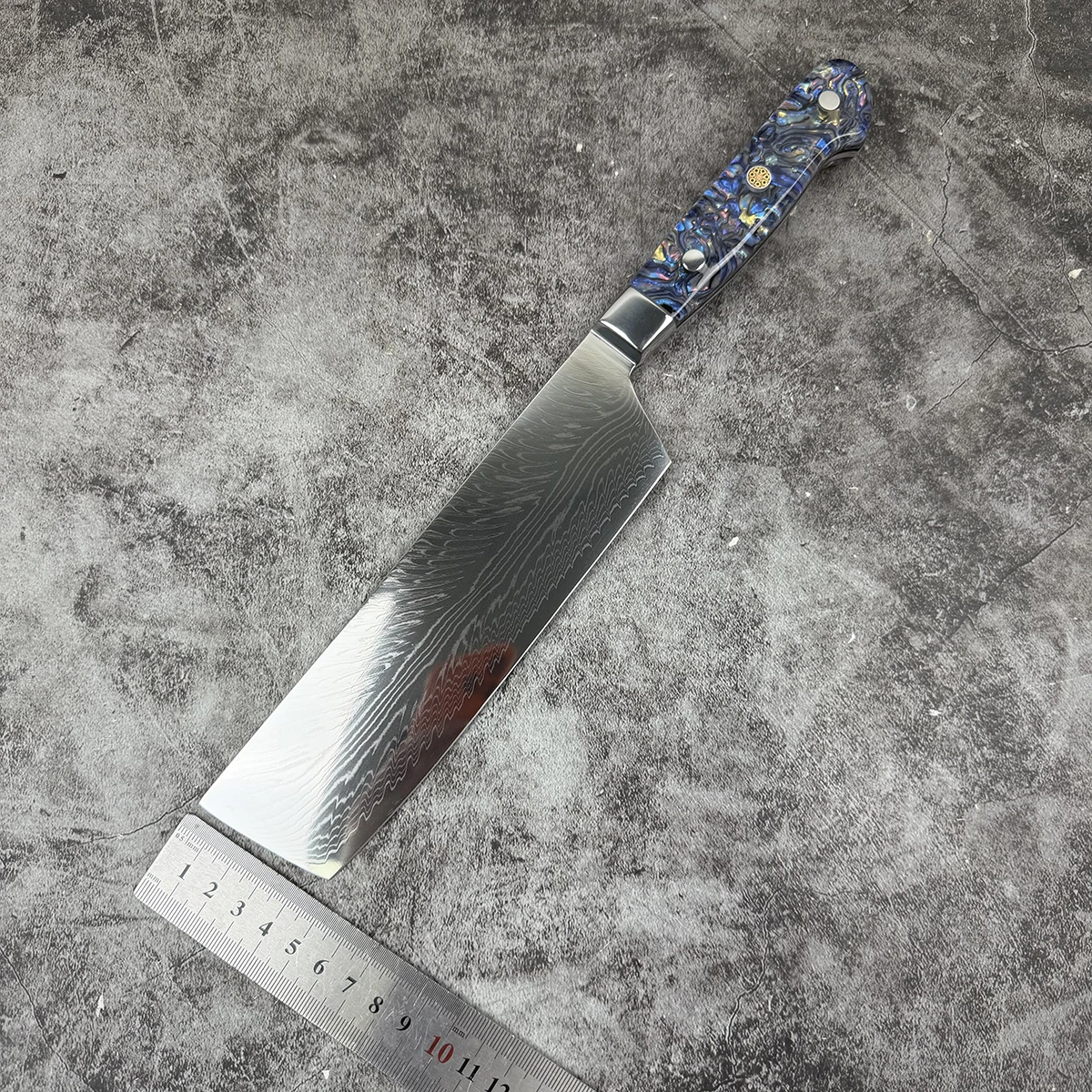 7 Inch Nakiri Knife Abalone Shell Handle 67-Layers Damascus Steel Blade Petty Kitchen Knife Chef Cleaver Meat Slicing Vegetables