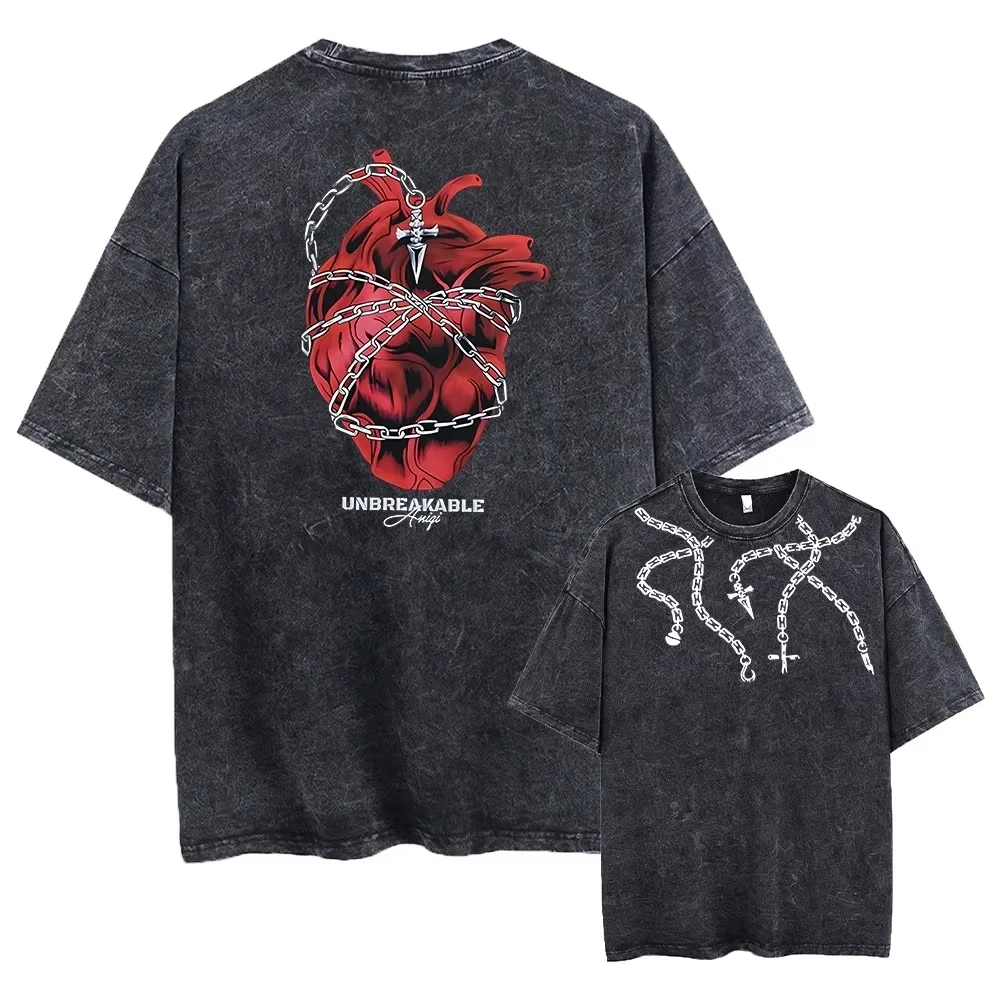 Hunter x Hunter Anime Vintage Washed T-shirt Men Women Harajuku Cotton Hip Hop Streetwear Graphic Print Short Sleeve Crew Neck