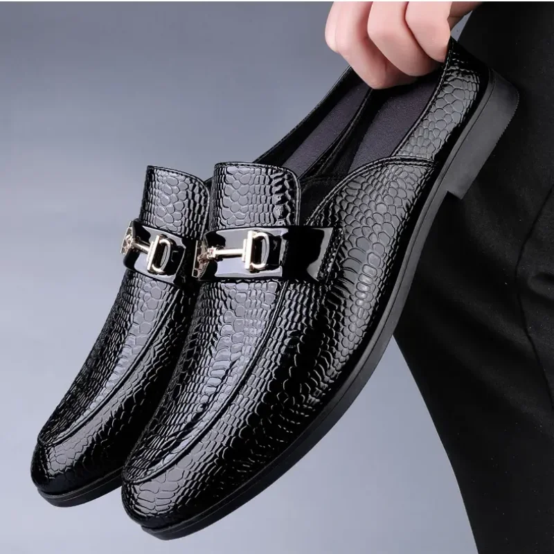 Men\'s slippers half drag summer new leather texture large size leather shoes men\'s slippers men