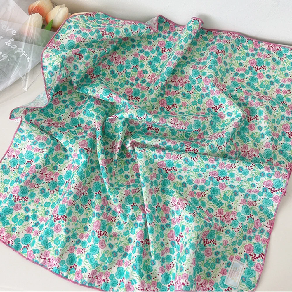 Syal kotak Linen katun 58cm mode Wanita cetak bunga Vintage bandana aksesoris rambut kepala ikat kepala