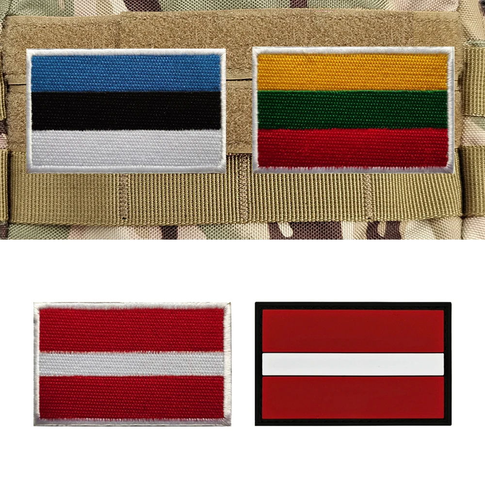 Latvia Estonia Lithuania National Flag Embroidered Patches PVC Rubber Flags Tactical Strip Appliques Armband Badges For Clothing
