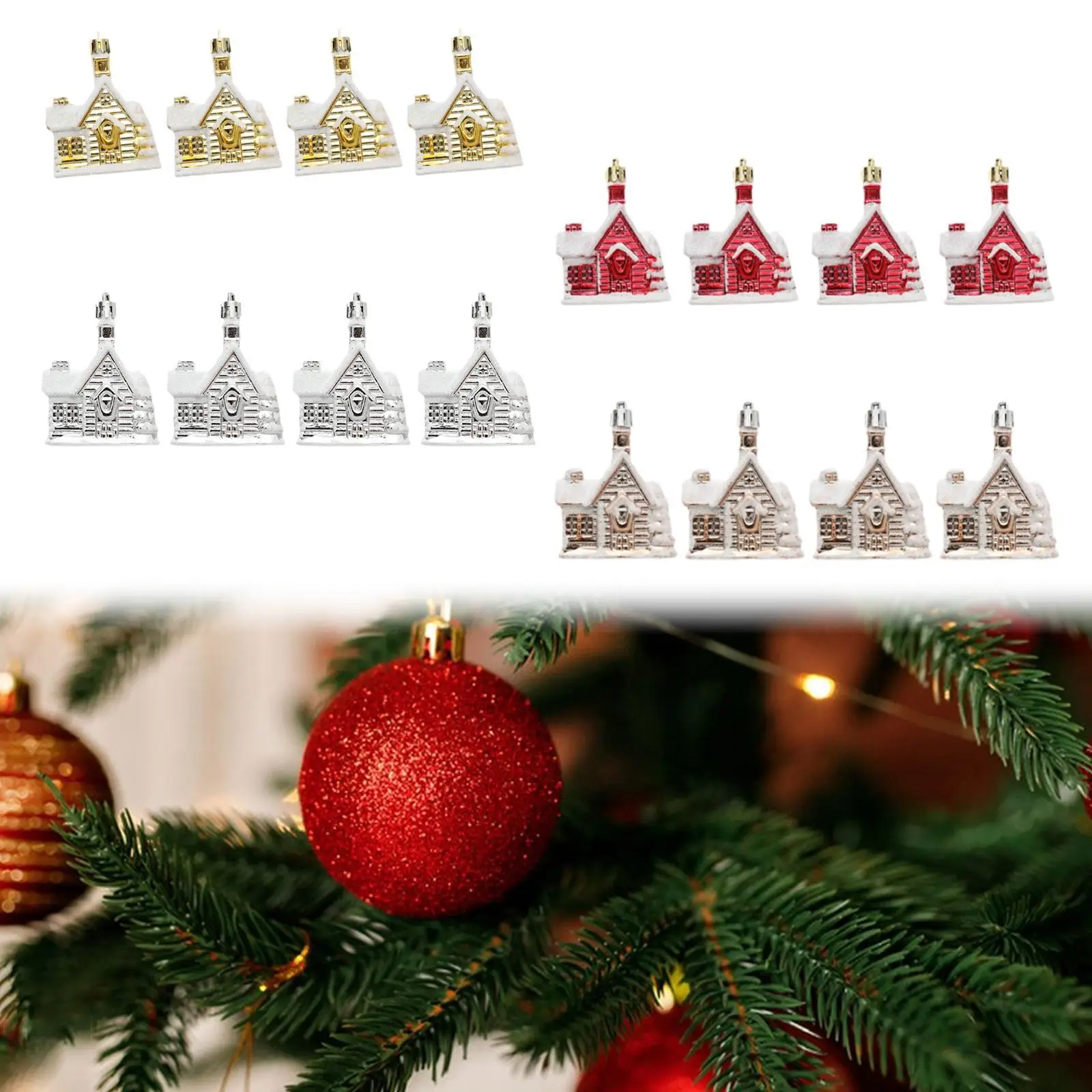 

4 Pieces Christmas Tree Ornament Snow House Decoration Novelty Gift DIY Lovely Xmas Tree Decor Pendant for Festival Farmhouse