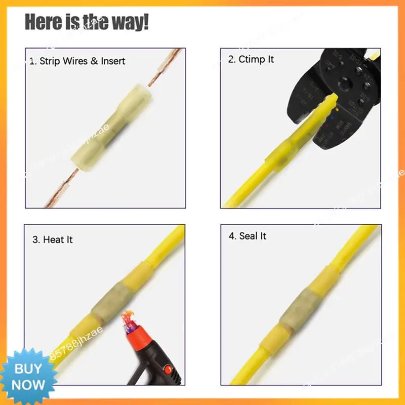 

A10R 100PCS Crimp Terminals Heat Shrink Connectors Insulated Waterproof Seal Butt Electrical Wire Connector 26-10 AWG