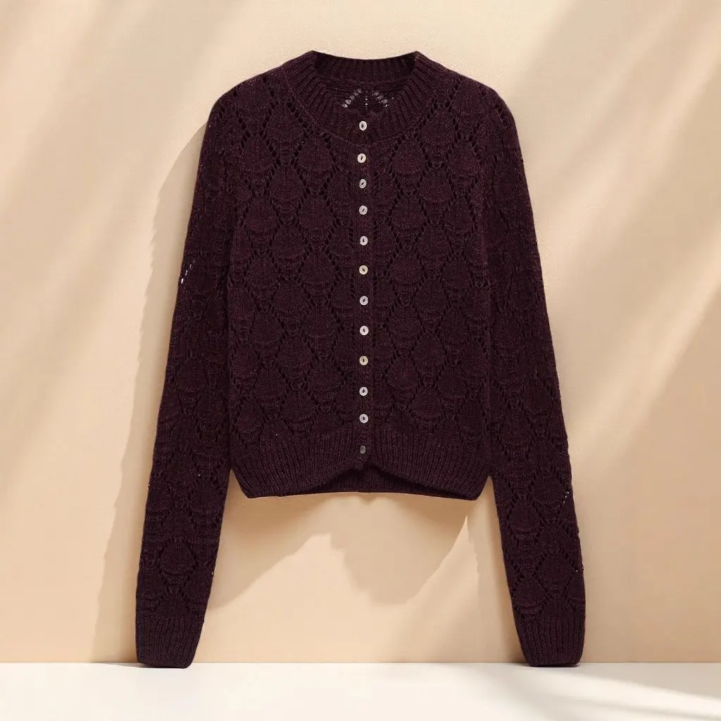 

New Women's Casual Fashionable Knitted Outerwear Top Eyelet Tka Embroidered Open Cardigan European Style Stock Available