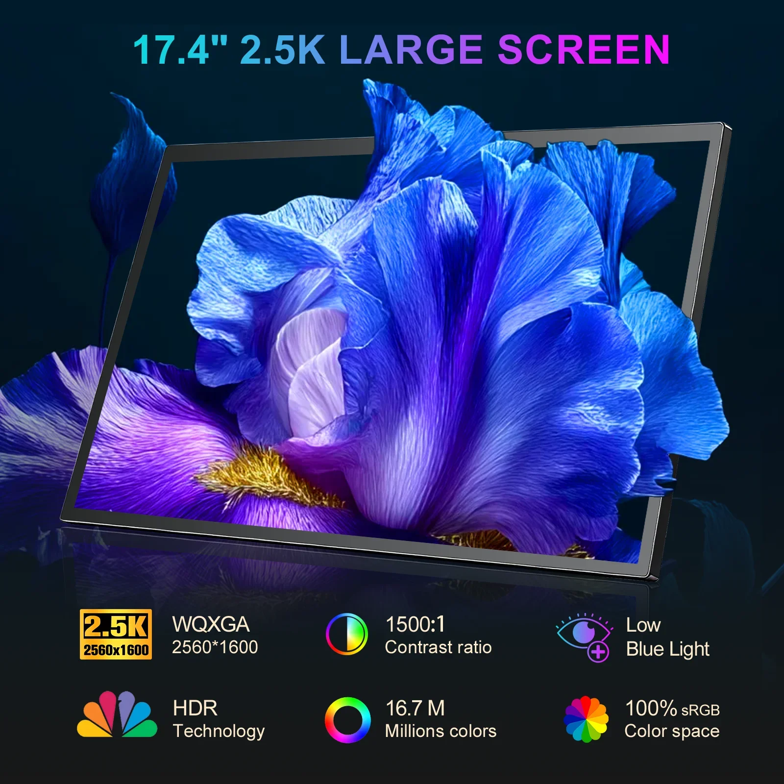 17.4inch 2.5K Portable Touch Screen Monitor 2560X1600 16:10 IPS Panel Extend Display HDMI For Mobile Phone Gaming TV Box PS4 PS5