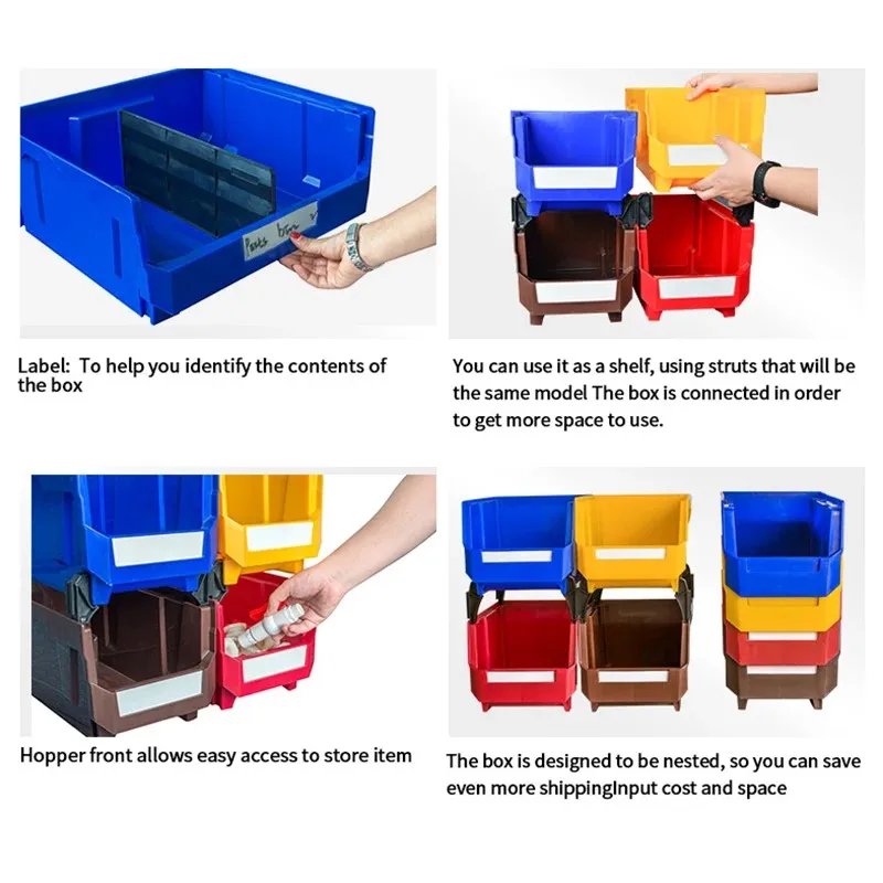 LEADLOONG V6 Stackable Box 4pcs 14.8*8.4*7in/37.7*21.3*18cm Garage Storage Bins Parts Assortment Storage Shelf