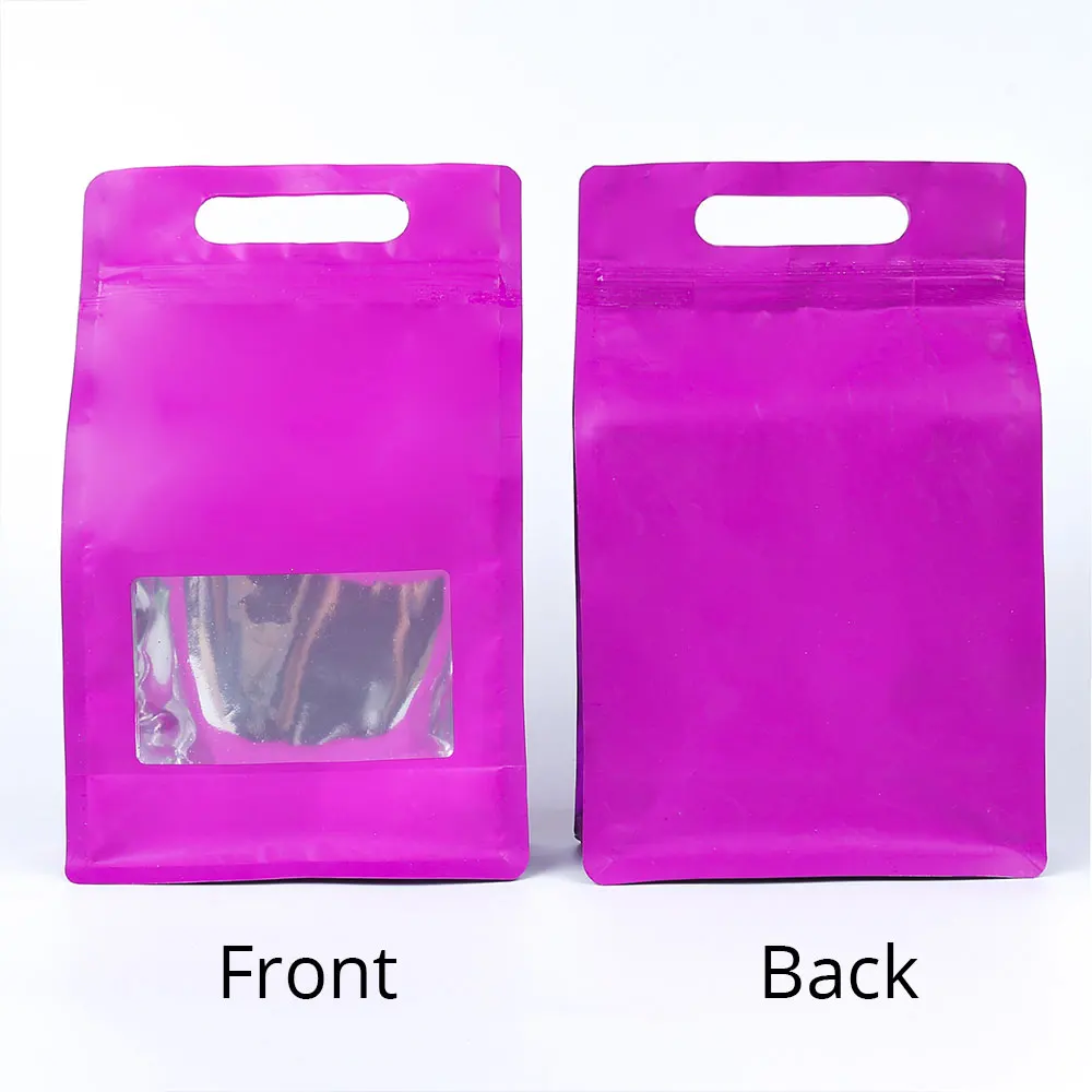 8-Side Seal Aluminum Foil  Mylar Pouch ,Matte Purple Transparent Window Coffee Storage Packaging Stand Up Zipper Lock Bag