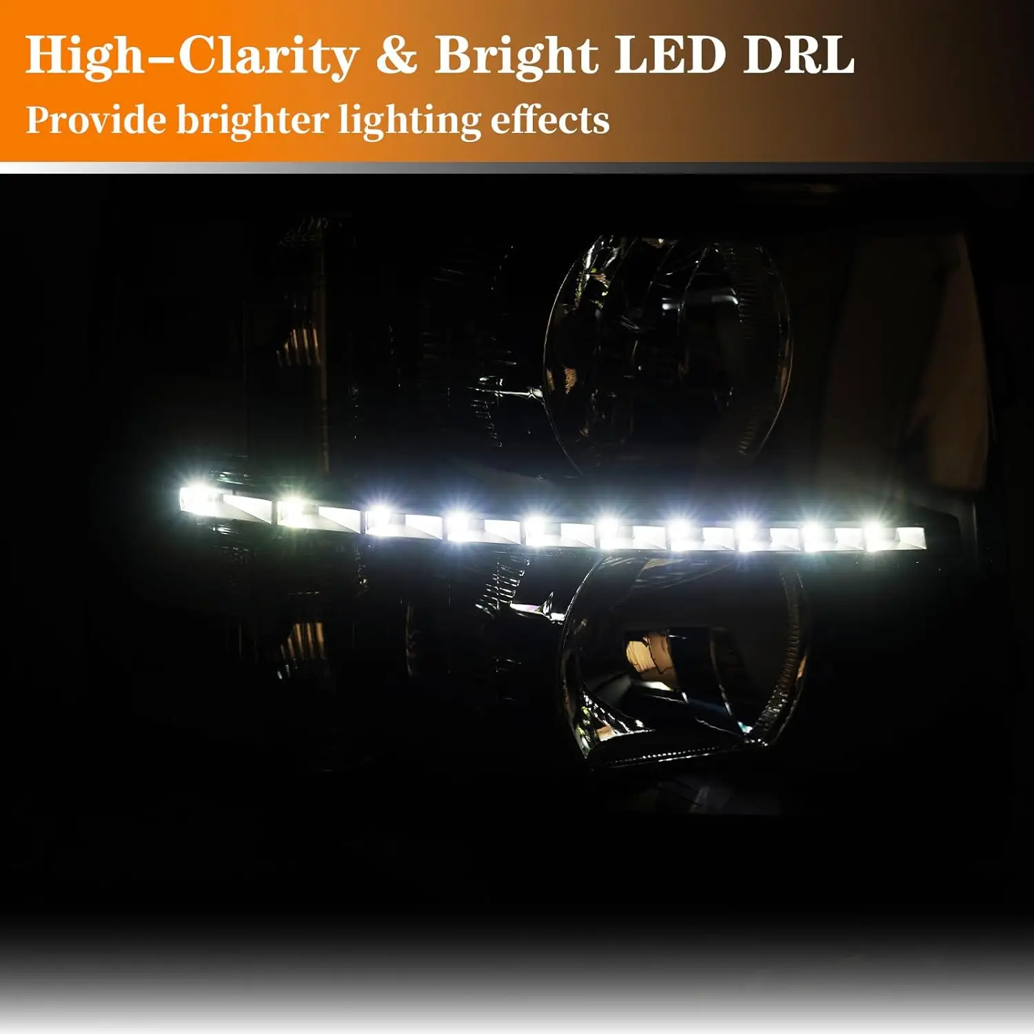 Clear Reflector Black Housing LED Headlight Assembly Compatible with 2007-2013 Chevy Silverado 1500, 2007-2014 Silverado 2500HD