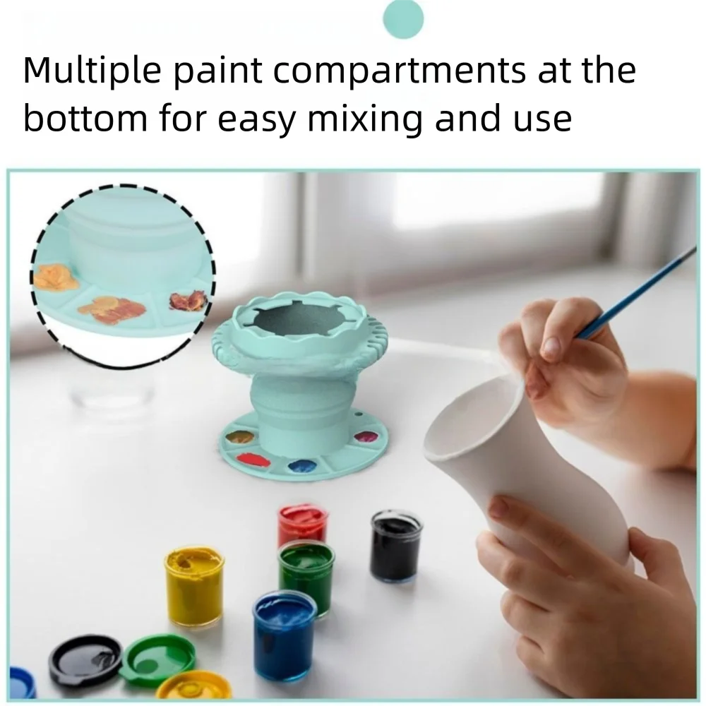 غسالة فرشاة طلاء قابلة للطي مع فتحة تعليق، صندوق تنظيف طلاء من السيليكون غير قابل للانزلاق، حامل قلم، كوب شفط سفلي