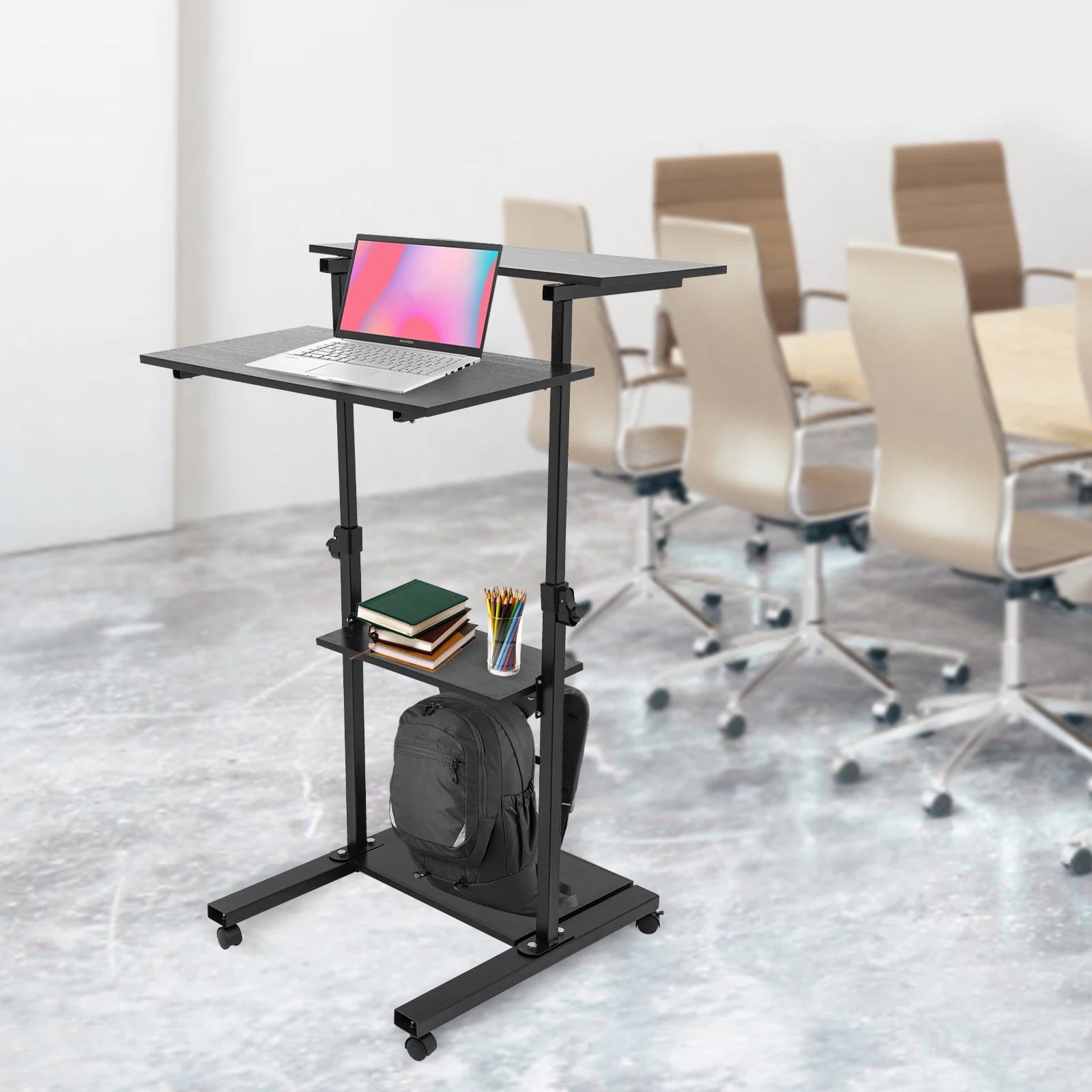 

Black/ Silver Mobile Standing Desk Stand Up Work Station Stand Up Desk Cart