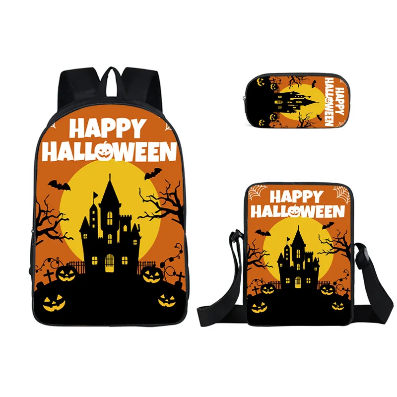 

Popular Youthful Novelty Halloween Ghost 3D Print 3pcs/Set Student Travel bags Laptop Daypack Backpack Shoulder Bag Pencil Case