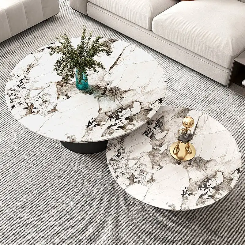 */ Glossy Marble Coffee Table Retractable Accessible Luxury Modern Apartments Tea Coffee
