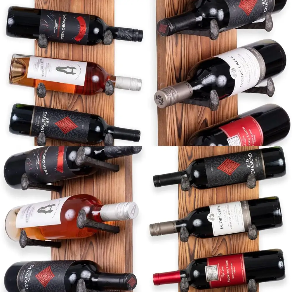 

Вертикальная мелиорированная деревянная винная полка с 5 чугунными крючками для домашнего и кухонного декора с отделкой из орехового дерева