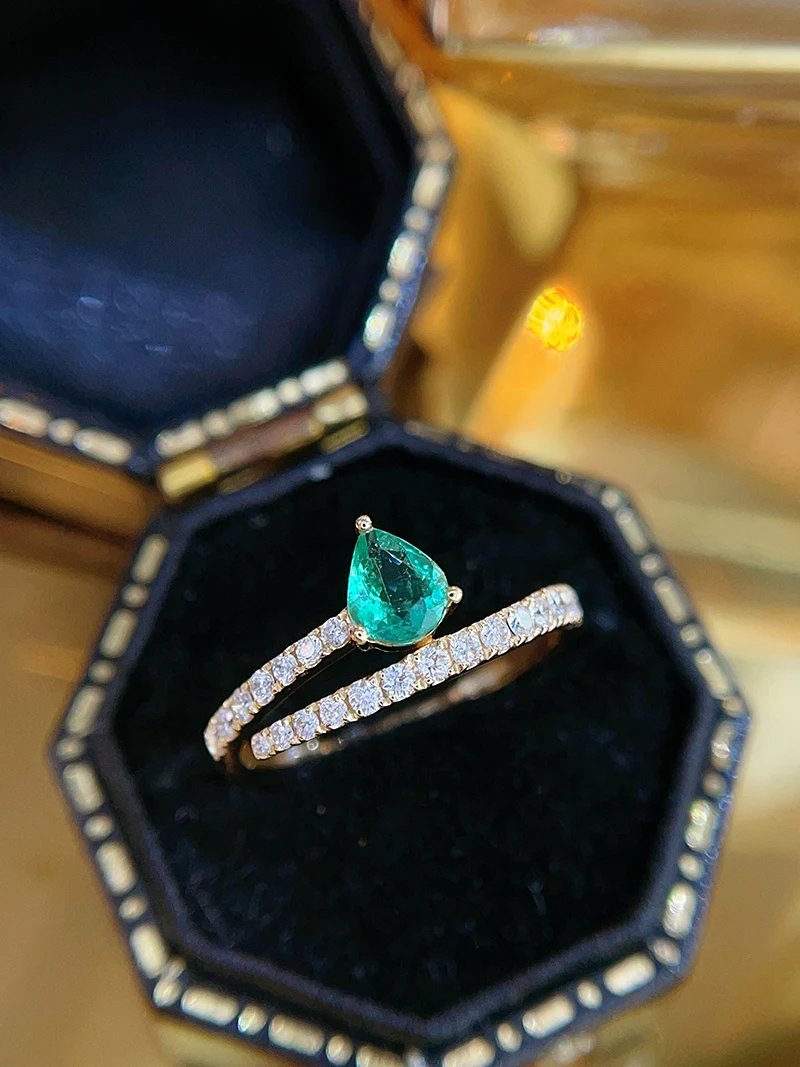 KUGG 100% 18K White/Yellow Gold Rings Fashion Style Shiny Diamond Natural Emerald Ring for Women Wedding High Party Jewelry